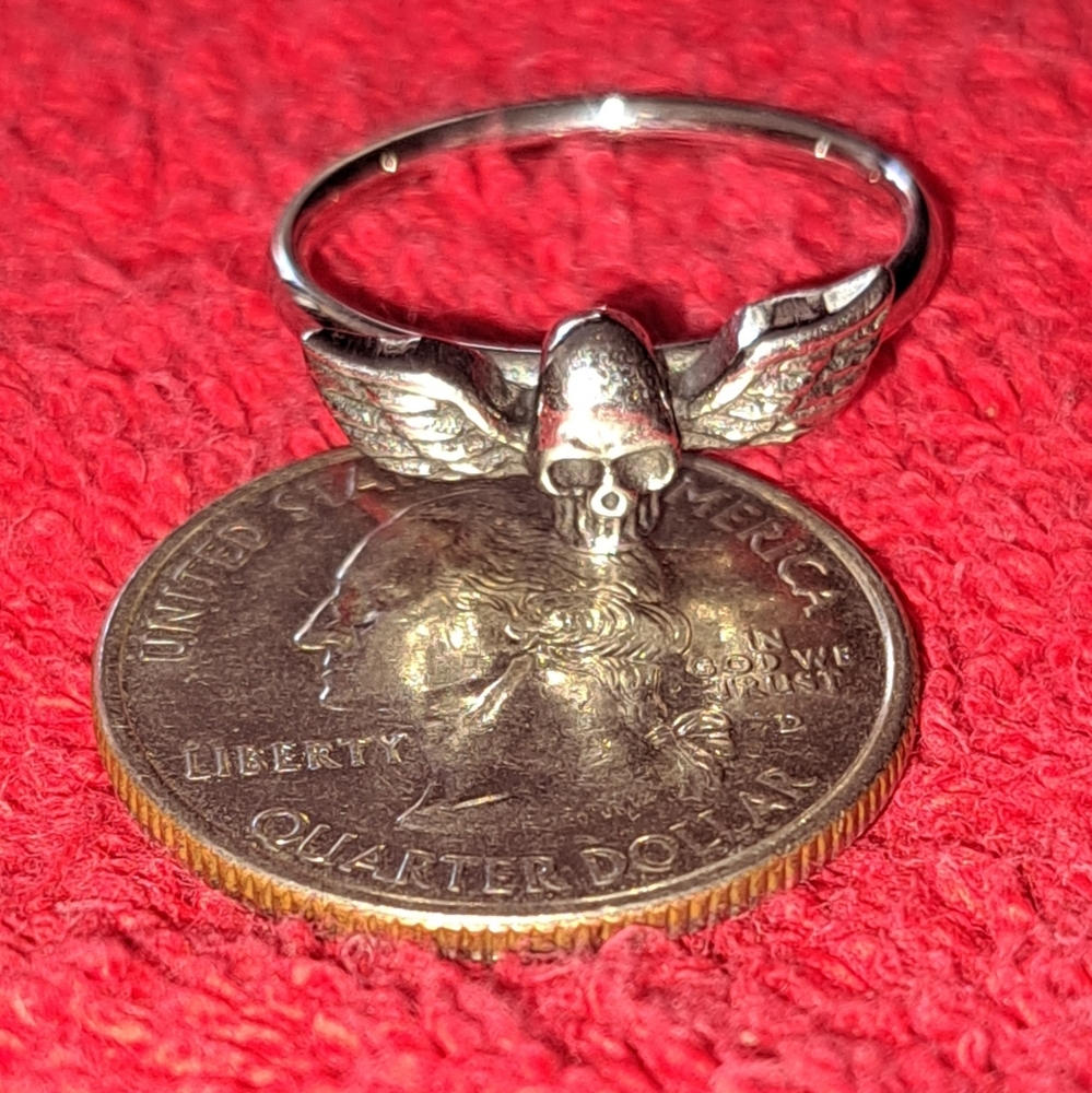 Stainless steel skull and wings ring size 9